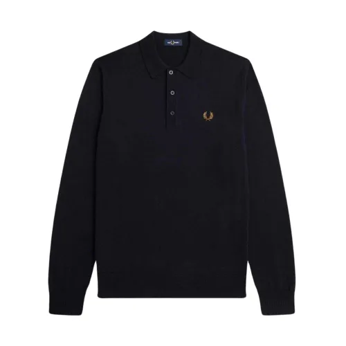 Fred Perry , Long Sleeve Knit Polo ,Blue male, Sizes: