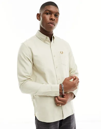 Fred Perry long sleeve oxford shirt in oatmeal-Neutral