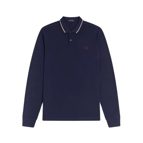 Fred Perry , Longsleeve Polo with Two-Stripe Trim ,Blue male, Sizes: