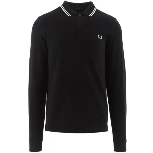Fred Perry Mens Black Long Sleeve Twin Tipped Polo Shirt