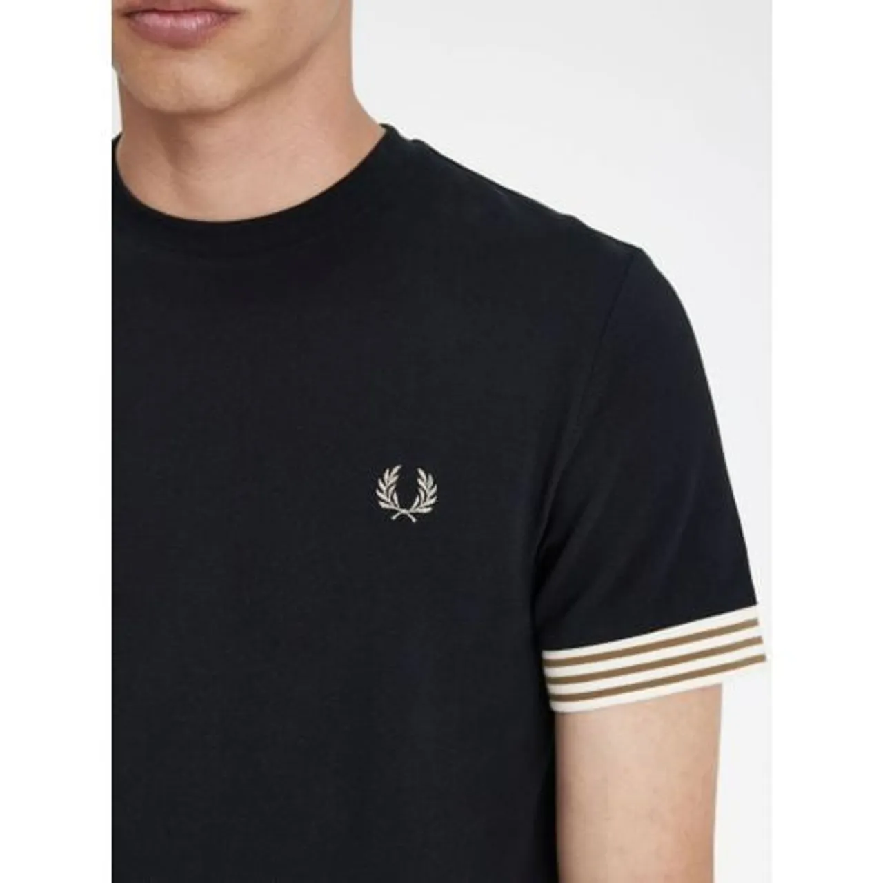 Fred Perry Mens Black Striped Cuff T-Shirt