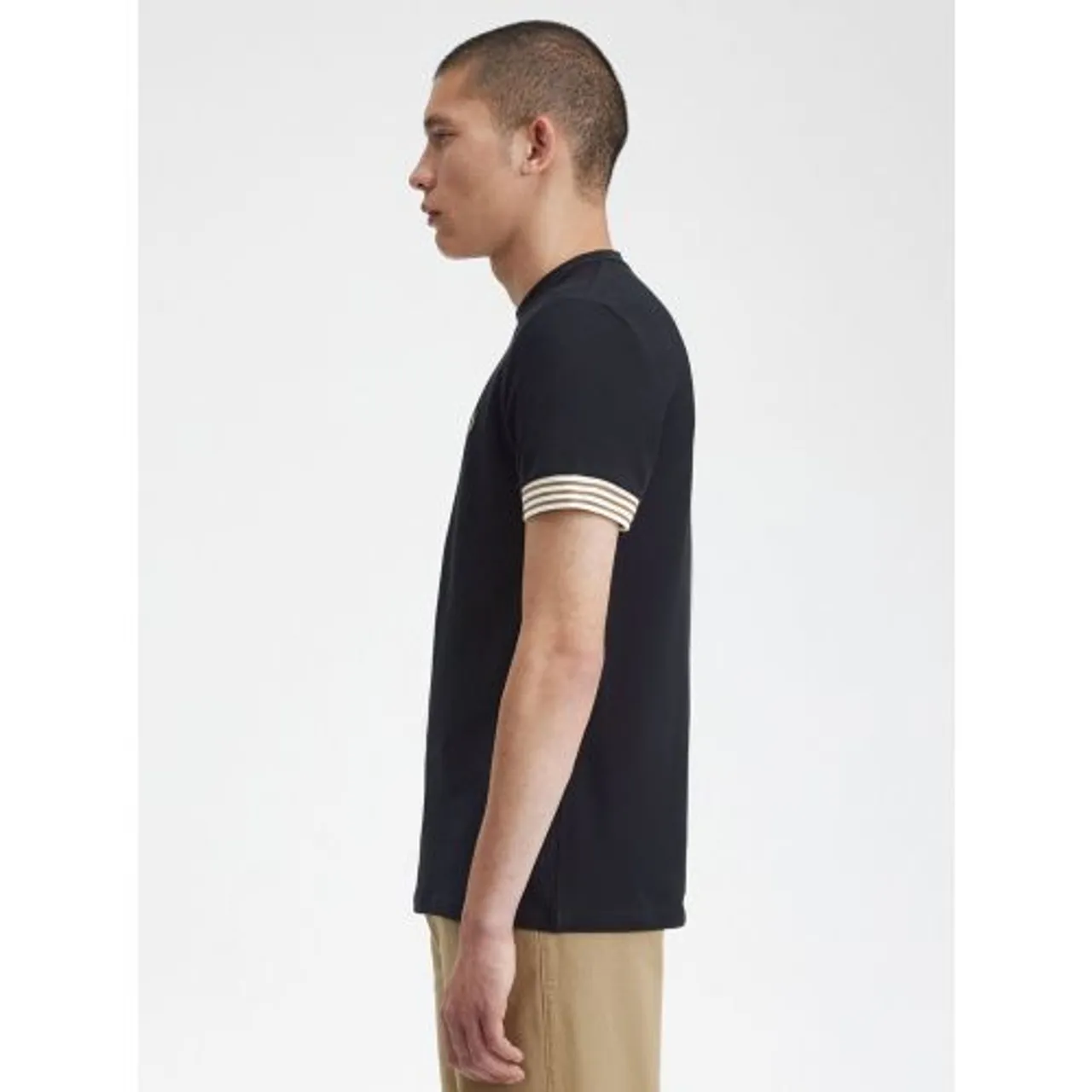 Fred Perry Mens Black Striped Cuff T-Shirt