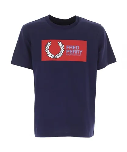 Fred Perry Mens Box Logo Navy Blue Sportswear T-Shirt