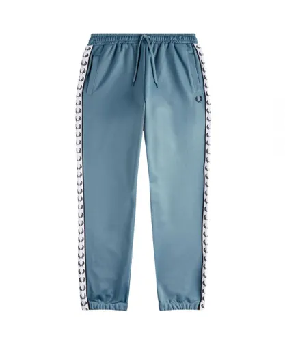 Fred Perry Mens Branded Taped Ash Blue Track Pants Cotton