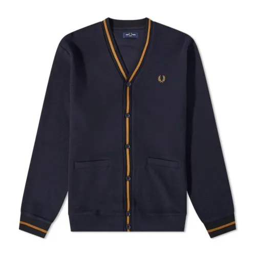 Fred Perry , Men`s Cardigan with Contrast Trim ,Blue male, Sizes: