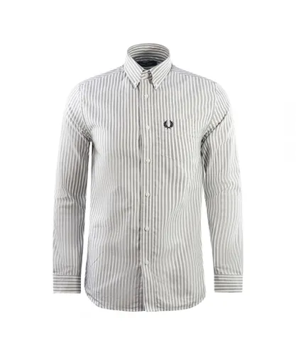 Fred Perry Mens Casual Striped Navy Blue Oxford Shirt