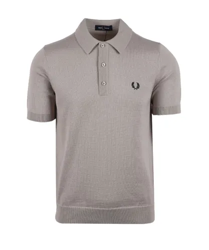 Fred Perry Mens Classic Kitted Polo Shirt Dark Oatmeal - Beige