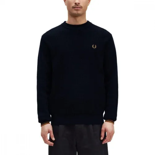 Fred Perry , Men`s Crew Neck Sweater in Solid Color ,Blue male, Sizes:
