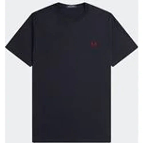 Fred Perry Men's Crew Neck T-Shirt in Navy / Burnt Red