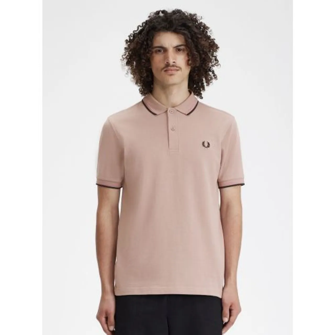 Fred Perry Mens Dark Pink Dusty Rose Pink Black Twin Tipped Polo Shirt