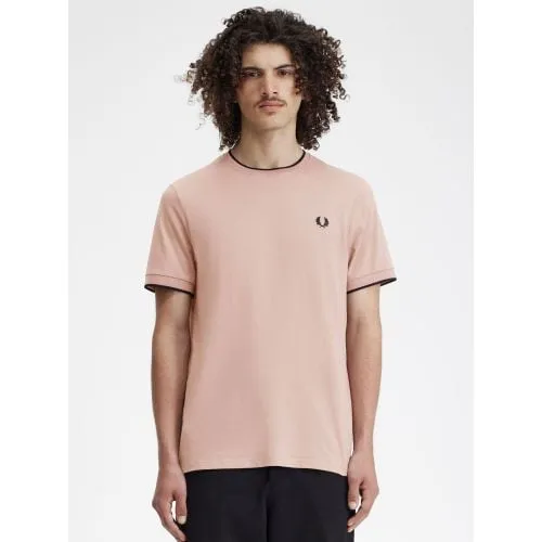 Fred Perry Mens Dark Pink Dusty Rose Pink Black Twin Tipped T-Shirt