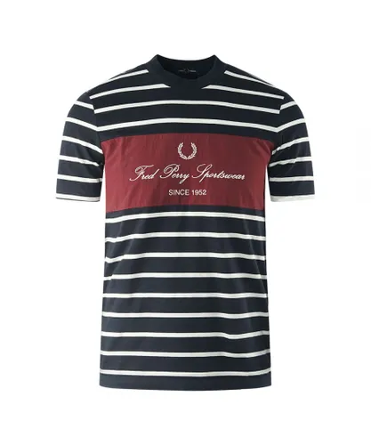 Fred Perry Mens Embroidered Stripe Navy Blue T-Shirt