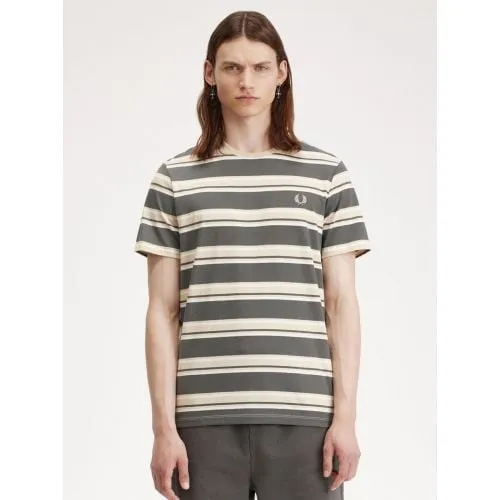 Fred Perry Mens Field Green Oatmeal Stripe T-Shirt