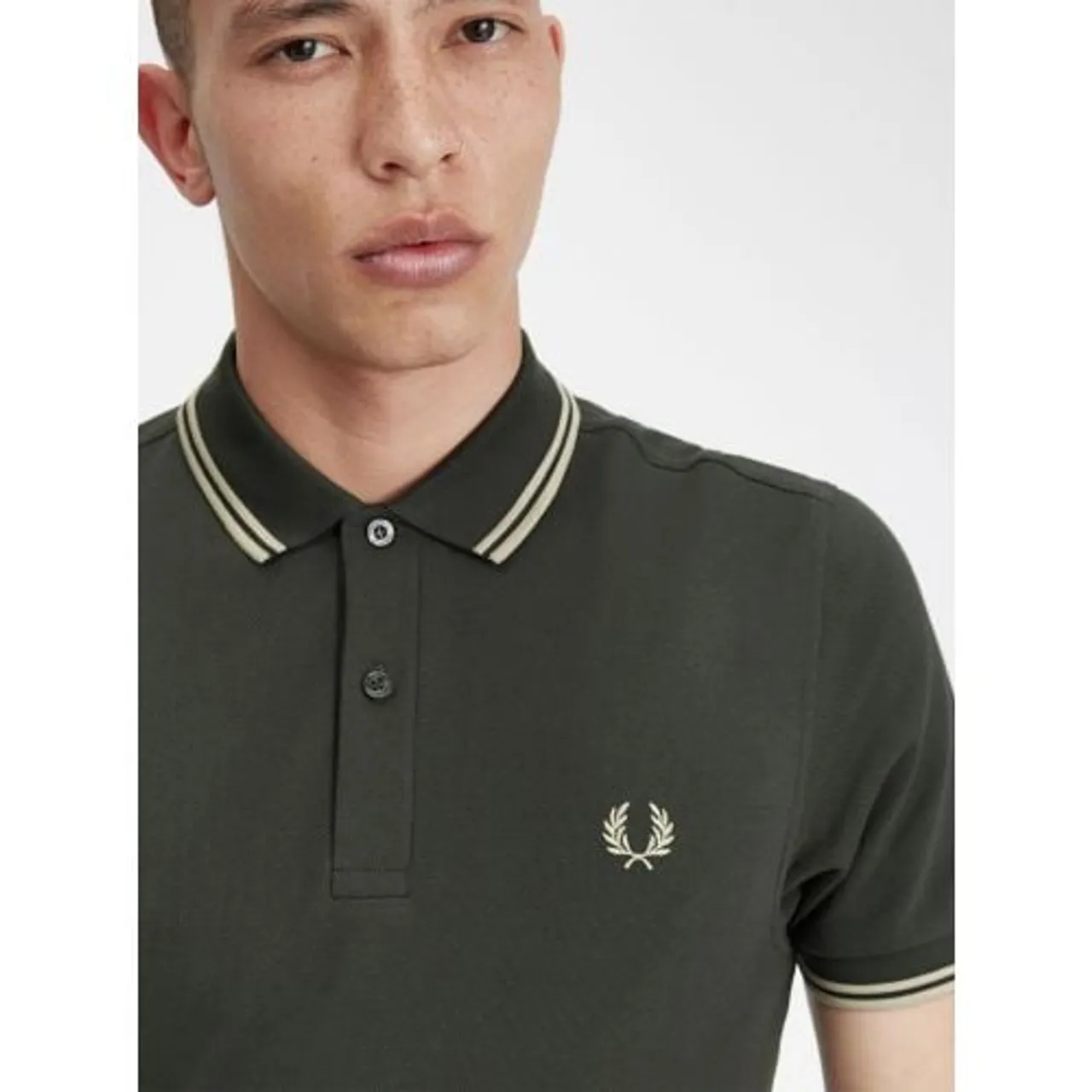 Fred Perry Mens Field Green Oatmeal Twin Tipped Polo Shirt