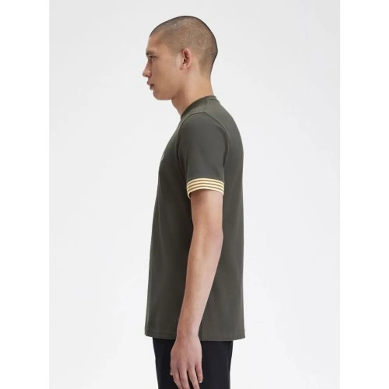 Fred Perry Mens Field Green Striped Cuff T-Shirt