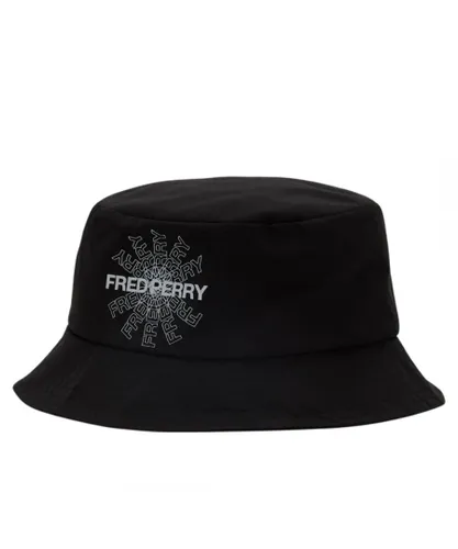 Fred Perry Mens Graphic Print Logo Canvas Black Bucket Hat - One