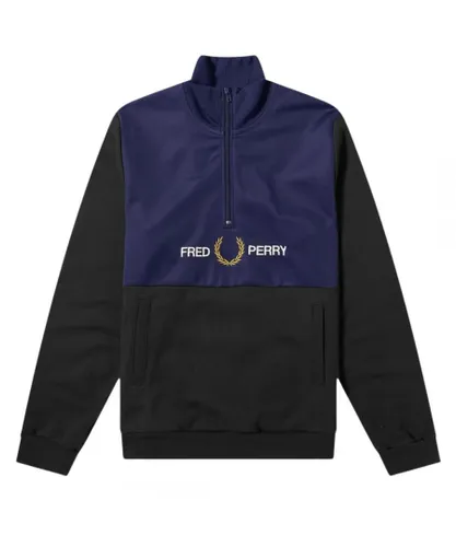 Fred Perry Mens Half Zip Pull-Over Black Jumper Cotton