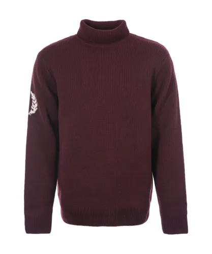Fred Perry Mens Laurel Wreath Roll Neck Jumper in Burgundy