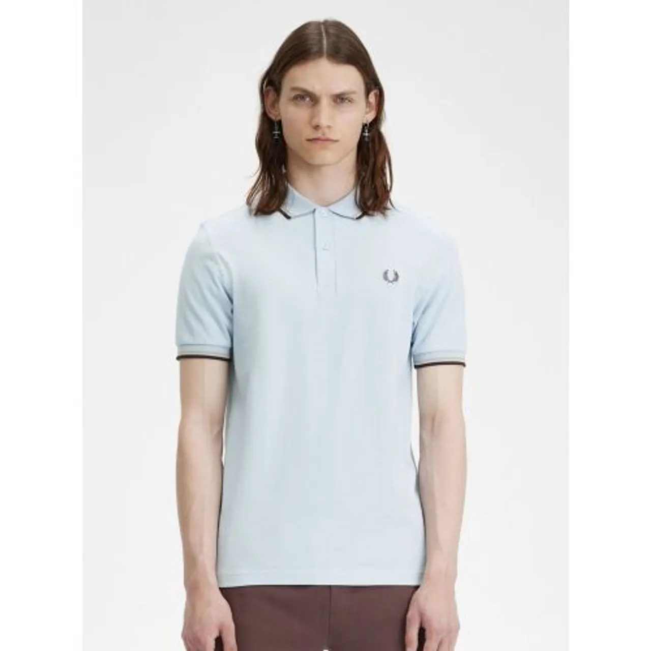 Fred Perry Mens Light Smoke Warm Grey Brick Twin Tipped Polo Shirt