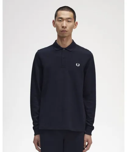 Fred Perry Mens Long Sleeve Plain Signature Polo Shirt - Navy