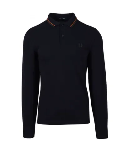 Fred Perry Mens Long Sleeved Polo Shirt Navy/Nut Flake/ngrn