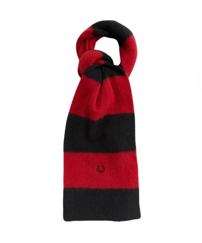 Fred Perry Mens Merino Racing Red and Black Stripped Wool Scarf - One