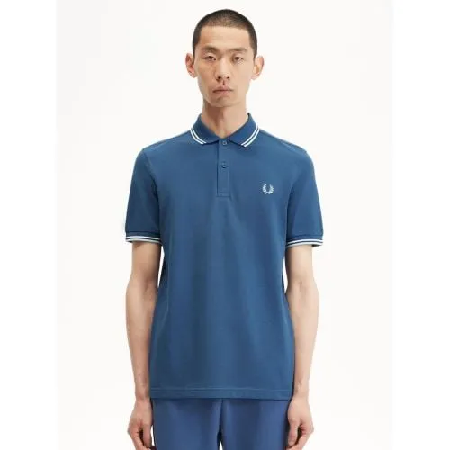 Fred Perry Mens Midnight Blue Ecru Light Ice Twin Tipped Polo Shirt