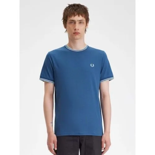 Fred Perry Mens Midnight Blue Ecru Light Ice Twin Tipped T-Shirt