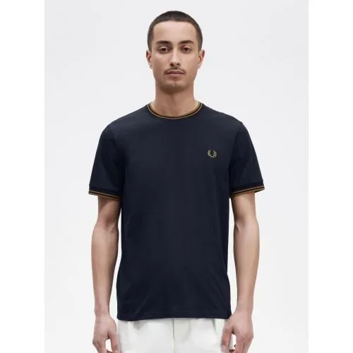 Fred Perry Mens Navy Dark Caramel Twin Tipped T-Shirt