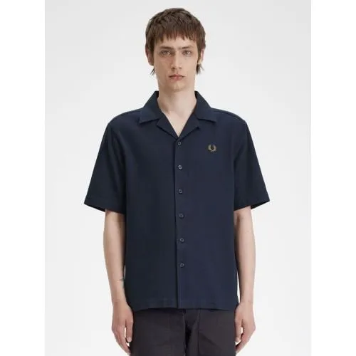 Fred Perry Mens Navy Pique Texture Revere Collar Shirt
