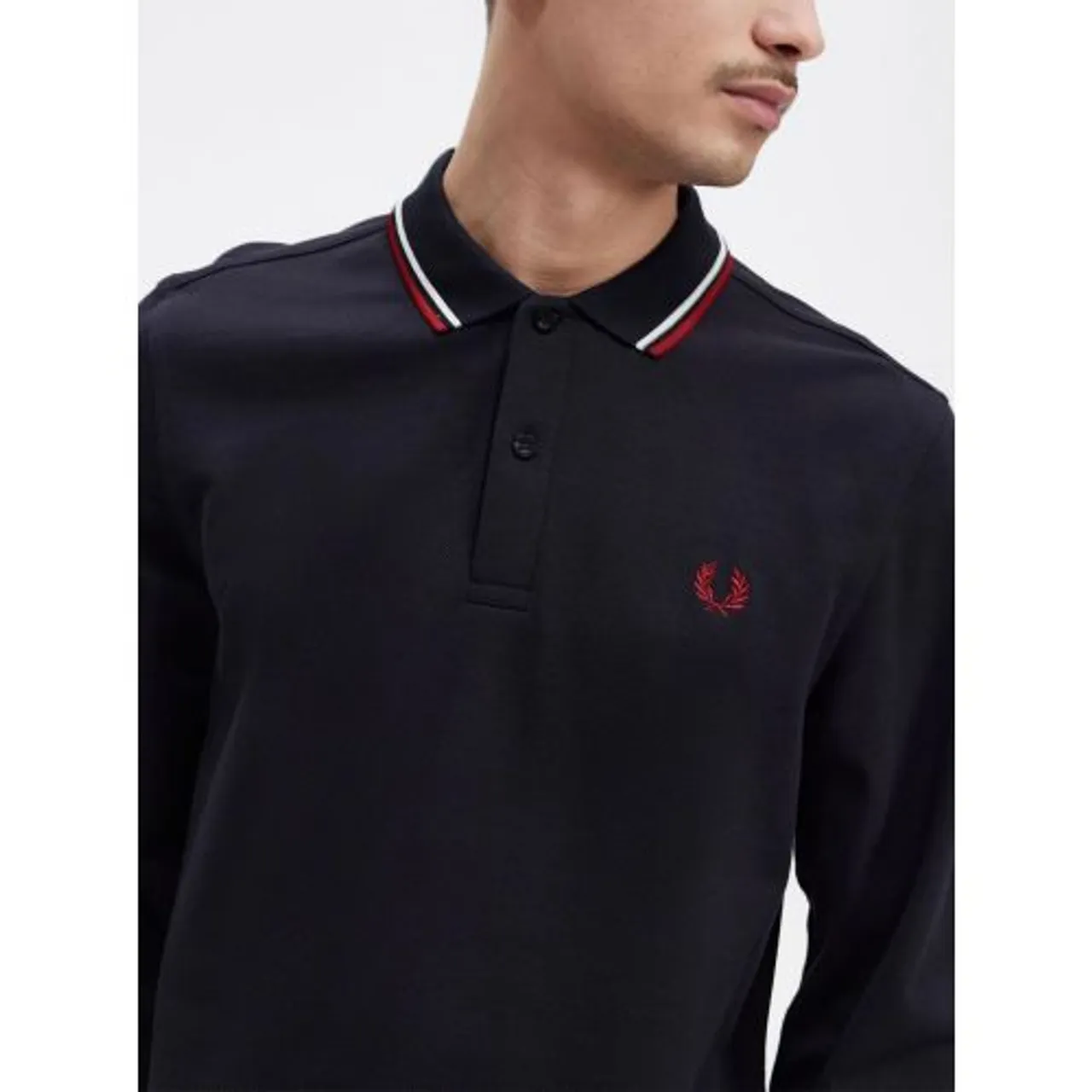 Fred Perry Mens Navy Snow White Long Sleeve Twin Tipped Polo Shirt