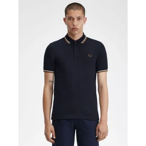 Fred Perry Mens Navy Snow White Shaded Stone Twin Tipped Polo Shirt