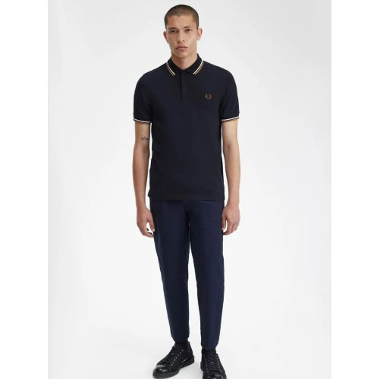 Fred Perry Mens Navy Snow White Shaded Stone Twin Tipped Polo Shirt