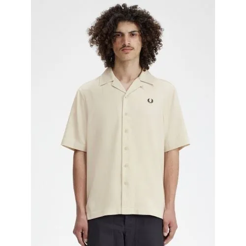 Fred Perry Mens Oatmeal Pique Texture Revere Collar Shirt