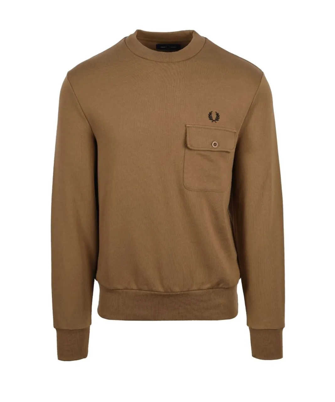 Fred Perry Mens Pocket Detail Crew Neck Sweatshirt Shaded Stone - Brown