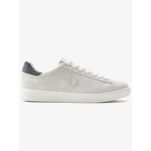 Fred Perry Mens Snow White Oatmeal Spencer Perforated Suede Trainer