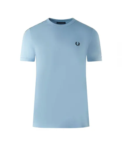 Fred Perry Mens Taped Shoulder Sky Blue Ringer T-Shirt