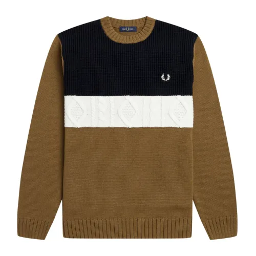 Fred Perry , Men`s Textured Insert Sweater ,Brown male, Sizes: