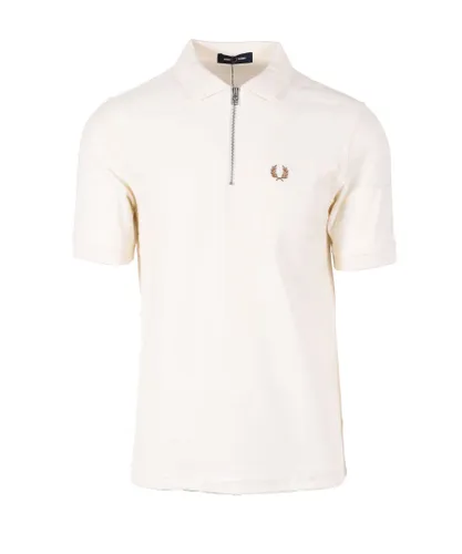 Fred Perry Mens Textured Zip Neck Polo Shirt Ecru - Beige