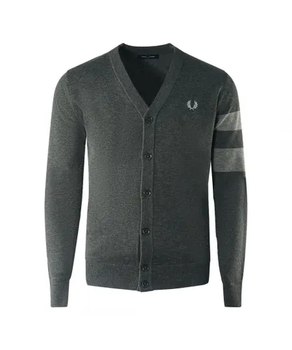 Fred Perry Mens Tipped Sleeve Graphite Marl Grey Button-Up Cardigan