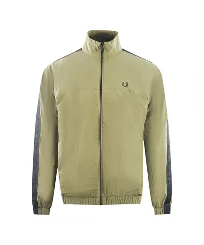 Fred Perry Mens Tonal Taped Military Green Track Jacket Polyamide