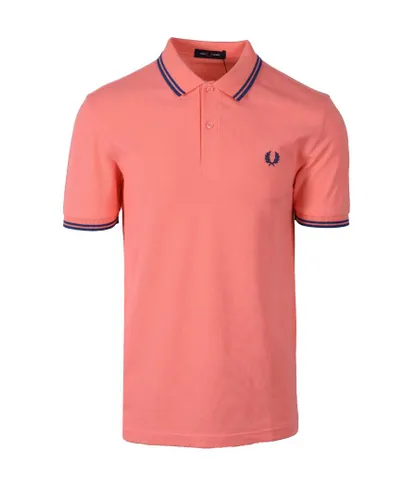 Fred Perry Mens Twin Tipped Polo Shirt Coral Heat/Shaded Cobalt - Pink