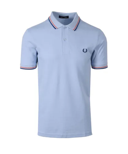 Fred Perry Mens Twin Tipped Polo Shirt Light Smoke/Coral Heat/Shaded Cobalt - Blue