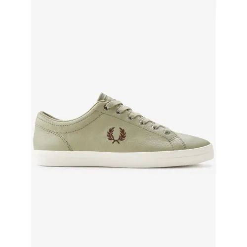 Fred Perry Mens Warm Grey Brick Baseline Leather Trainer