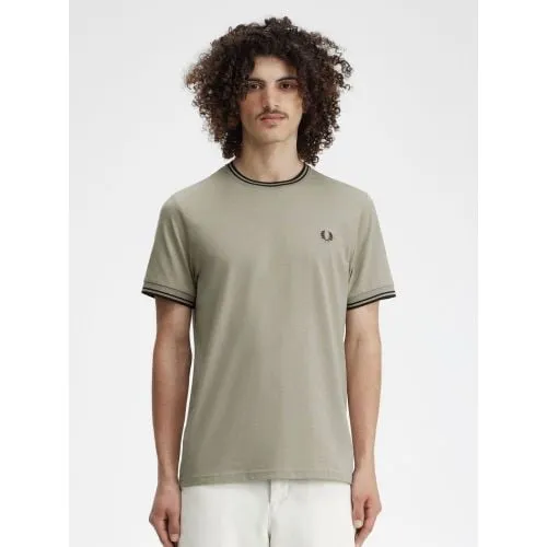 Fred Perry Mens Warm Grey Brick Twin Tipped T-Shirt
