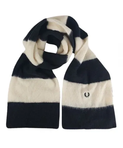 Fred Perry Mens White and Black Striped Wool Scarf - One
