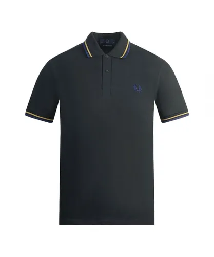 Fred Perry Mens Yellow and Blue Tipped Black Polo Shirt Cotton