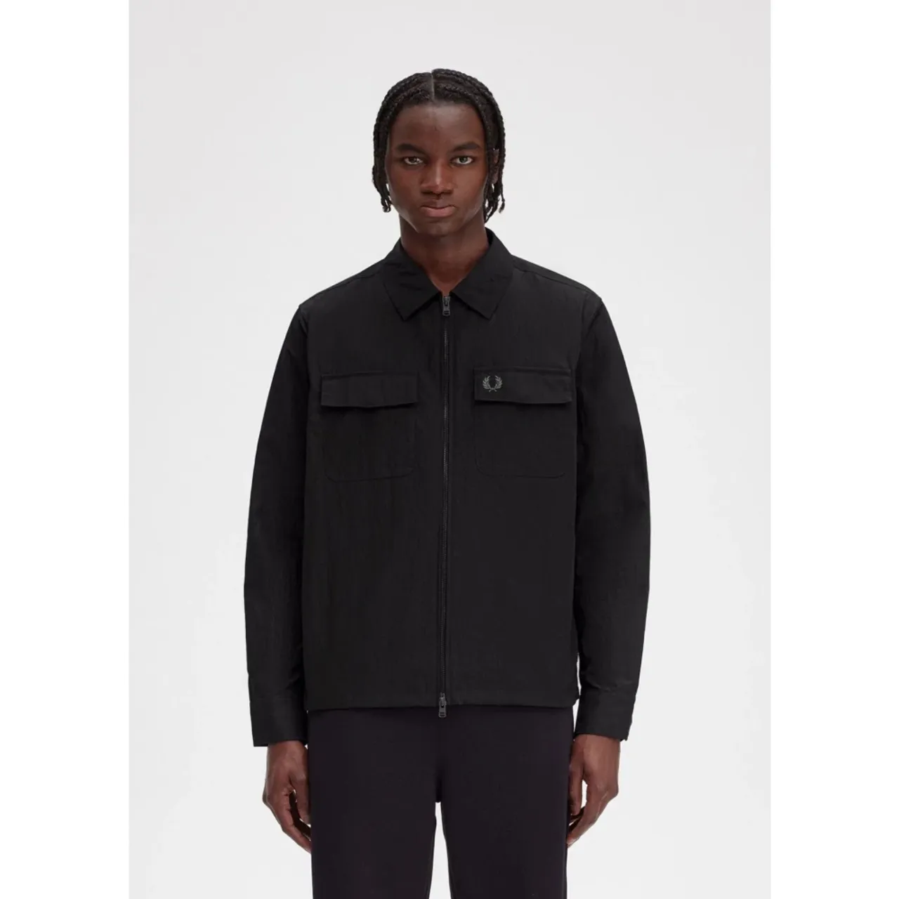 Fred Perry , Men's Zip Overshirt Jacket ,Black male, Sizes: