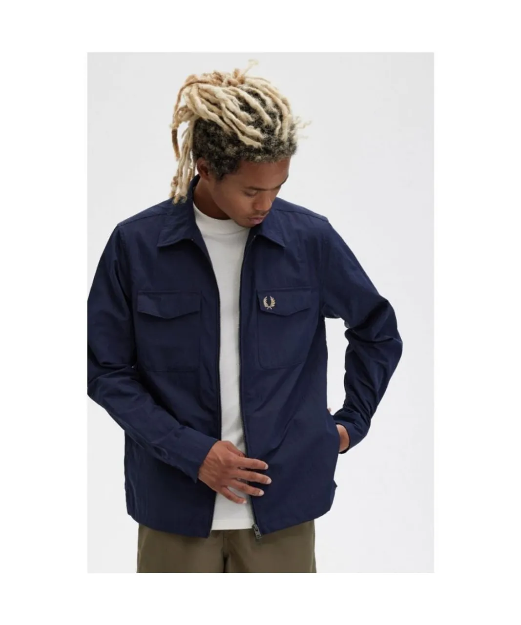 Fred Perry Mens Zip Overshirt - Navy Polyester/Polyamide