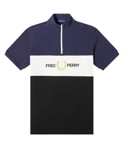 Fred Perry Mens Zipped Funnel Neck Blue Polo Shirt Cotton